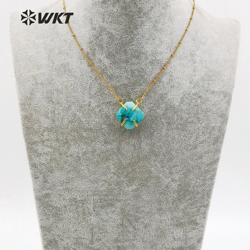 WT-N1134 Wholesale Fashion Mini Super Natural Stone Faceted Stone Necklace Pendant Necklace with Gold Trim Necklace