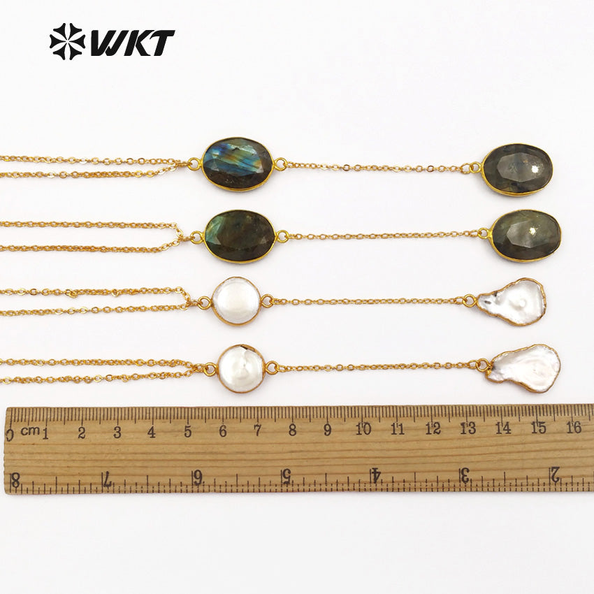 WT-N1127 Creative Design Natural Baroque Pearl Necklace, 18k Real Gold Plated Link Chain Baroque Pearl Necklace