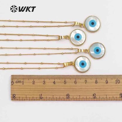 WT-JN048 New Arrival Round One Eye Shell Necklaces Pendants with 24k Gold Trim Natural Shell Beautiful One Eye for Necklaces