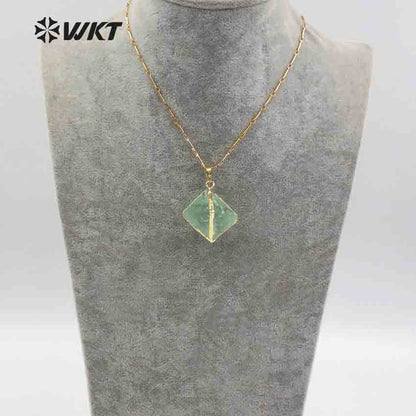 WT-N1142 Hot Sale Women Jewelry Amazing Natural Colorful Stone Faceted with Gold Trim High Quality rainbow Fluorite Necklace