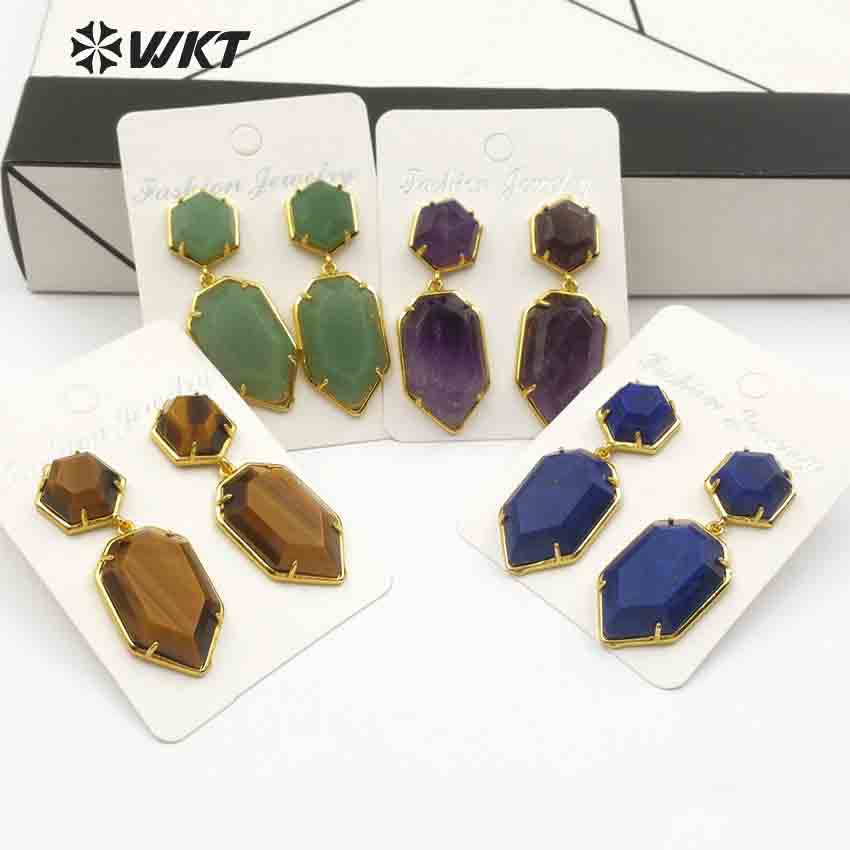 WT-E475 Wholesale Bohemia Arrow Teardrop Earrings Colorful for Sexy Girl Jewelry Elegant Gift Natural Stone Teardrop Earrings
