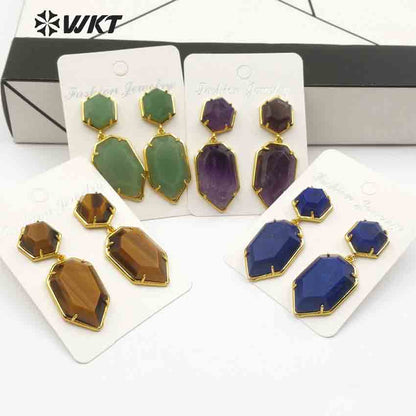 WT-E475 Wholesale Bohemia Arrow Teardrop Earrings Colorful for Sexy Girl Jewelry Elegant Gift Natural Stone Teardrop Earrings