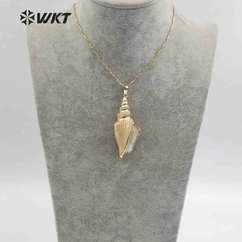 WT-JN044 Hot Sale Beautiful Custom Desidn Women Jewelry with Gold Electroplate Natural Trumpet Shell Chain Necklace