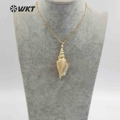 WT-JN044 Hot Sale Beautiful Custom Desidn Women Jewelry with Gold Electroplate Natural Trumpet Shell Chain Necklace
