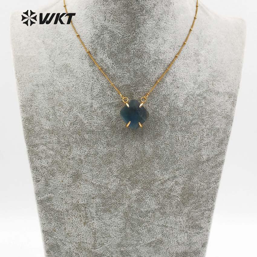 WT-N1135 Wholesale Amazing Multi Color Natural Stone Necklace Pendant Faceted Stone with Gold Trim for Natural Stone Necklace