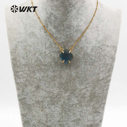 WT-N1135 Wholesale Amazing Multi Color Natural Stone Necklace Pendant Faceted Stone with Gold Trim for Natural Stone Necklace