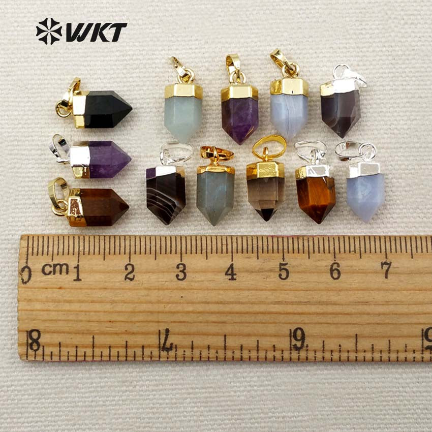 WT-P1279 WKT Wholesale Small Bullet Point Tiny Multi Gemstone Real Gold Silver Plated Natural Raw Stone Pendant