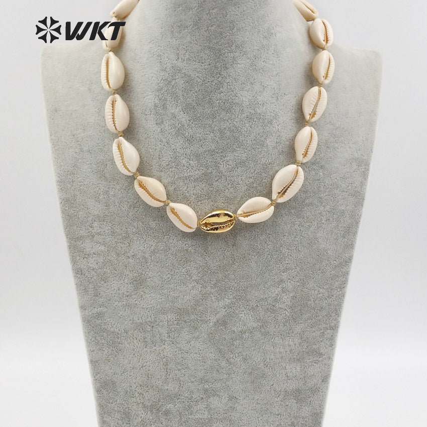 WT-JN036 Wholesale New Coming Diy Natural Jewelry Elegant with 24k Gold for Girl Birthday Gift White Shell Necklace