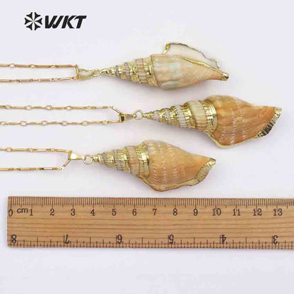 WT-JN044 Hot Sale Beautiful Custom Desidn Women Jewelry with Gold Electroplate Natural Trumpet Shell Chain Necklace