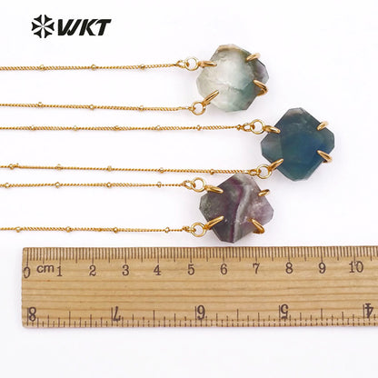 WT-N1135 Wholesale Amazing Multi Color Natural Stone Necklace Pendant Faceted Stone with Gold Trim for Natural Stone Necklace