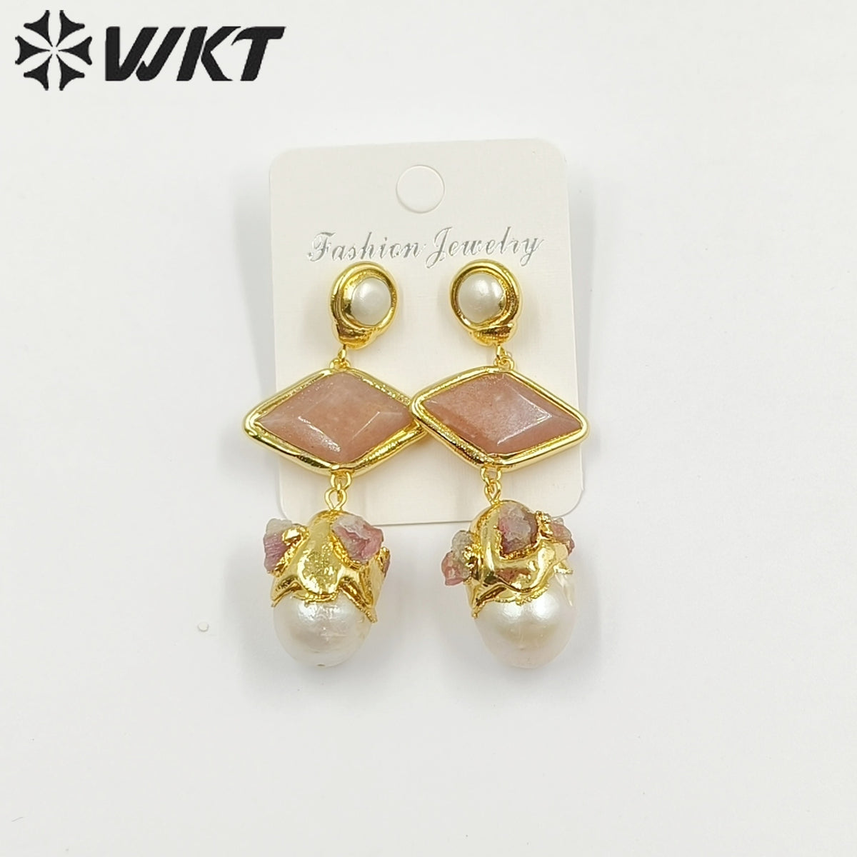 WT-MPE101 Latest Style Freshwater Pearl Aquamarine Sun Stone 18k Gold Plated Gift Weeding Romantic Pendant Earrings