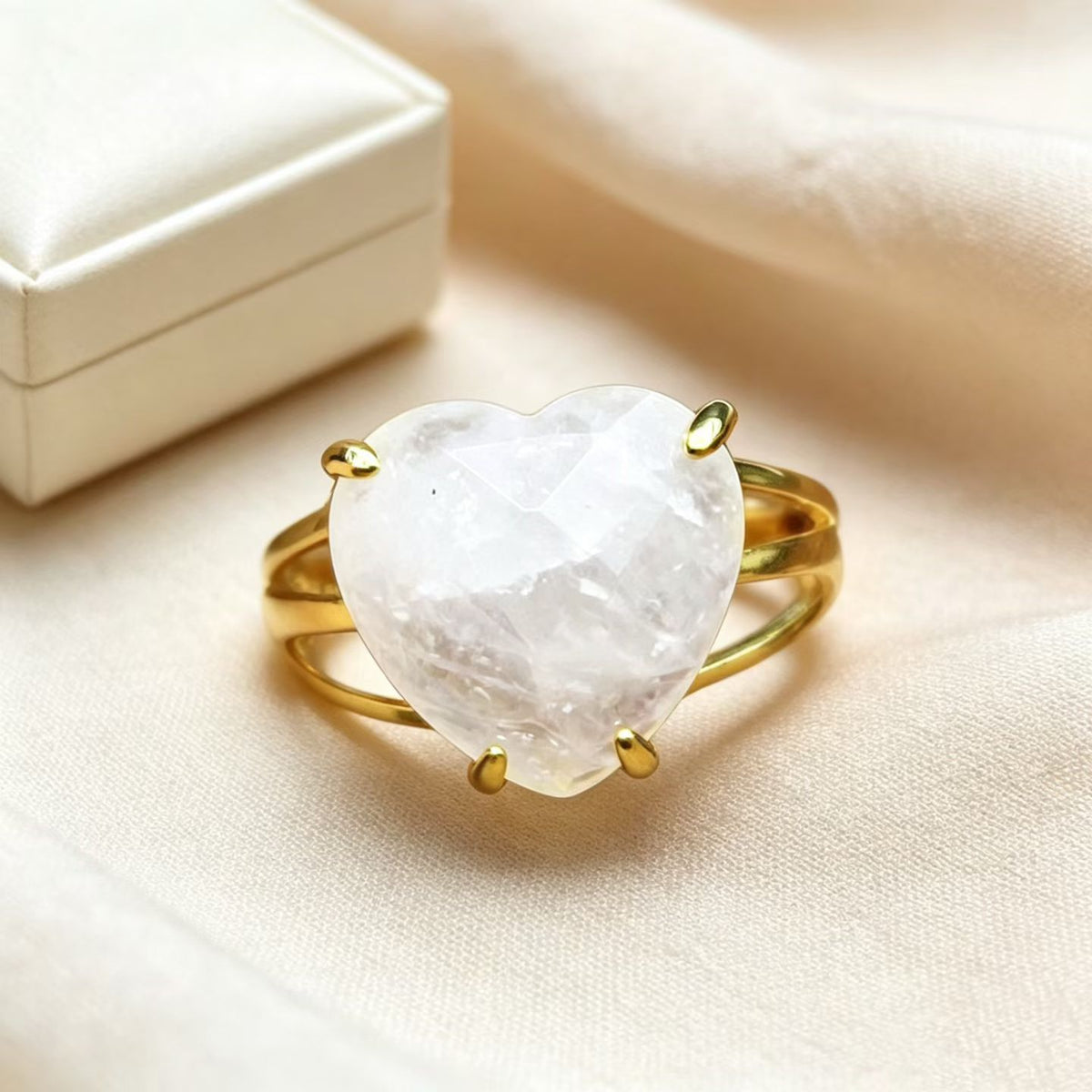 WT-R616 Trendy Romantic 18K Gold Plated Colorful Natural Gemstones Faceted Heart Shape Rings As Lady Anniversary Jewelry Present