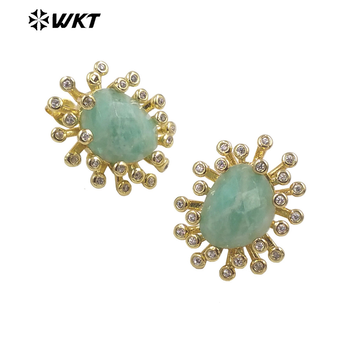 WT-ME092 Wholesale Newest Fashion square Gemstone with clear Cubic Zircon Around Setting Micro Pave Earrings Studs