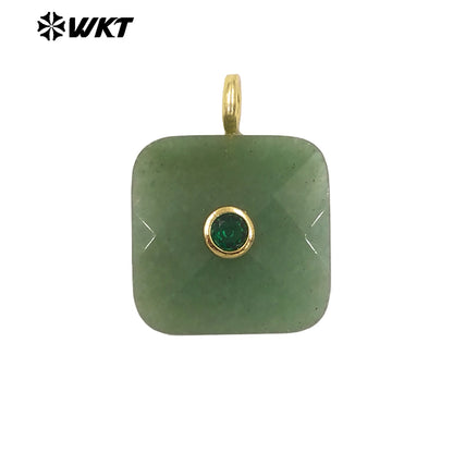 WT-P2089 Factory Wholesale Colorful Zircon And Natural Gemstone Square Gold Pendant For Handmade Jewelry Design Findings