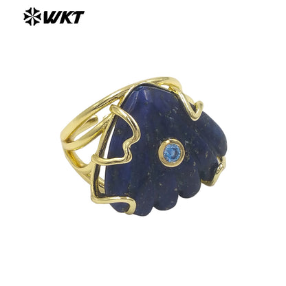 WT-R614 Lovely Design Gold Plated Colorful Zircon And Natural Gemstones Shell Shape Rings For Lady Wedding Wearing Accessory