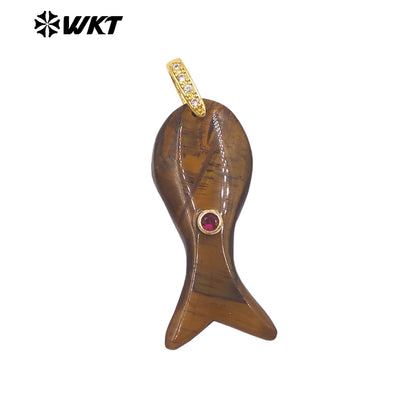 WT-P2138 New Design Zircon And Natural Gemstones Little Fish Charms Pendants For Lovely Style Jewelry Making Decoration