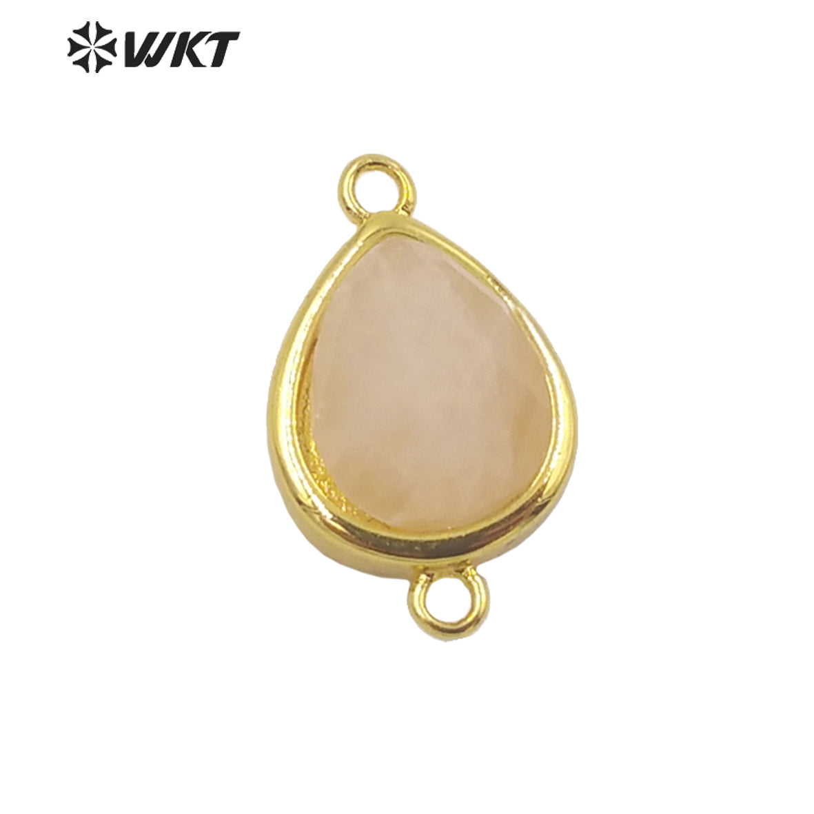WT-C308 Lovely Natural Gemstone Teardrop Connector Pendants 18k Real Gold Plated Bezel Double Loops Drop Stone Charms