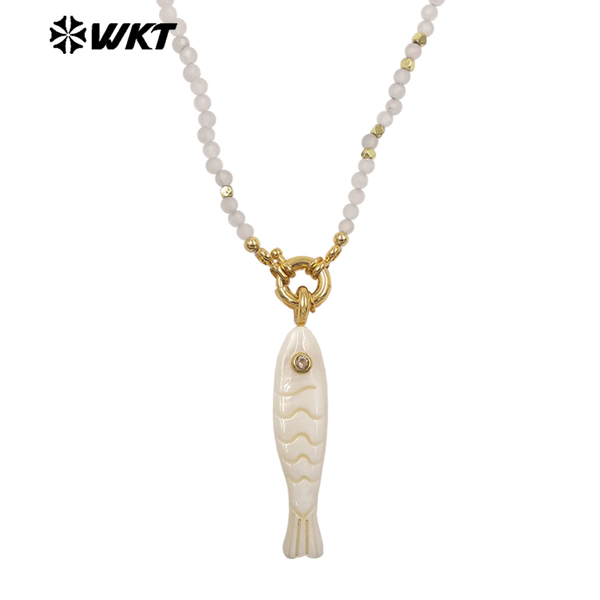 WT-JN405 Wonderful Natural Gemstone Beads Chain With White Shell Fish Charms Gold Necklaces For Women Party Trendy Matching