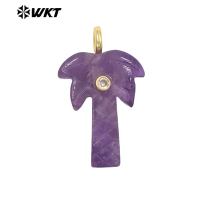 WT-P2109 Exquisite Design Zircon And Natural Gemstones Carved Coconut Trees Shape Pendants As Women Fashion Jewelry Accessory