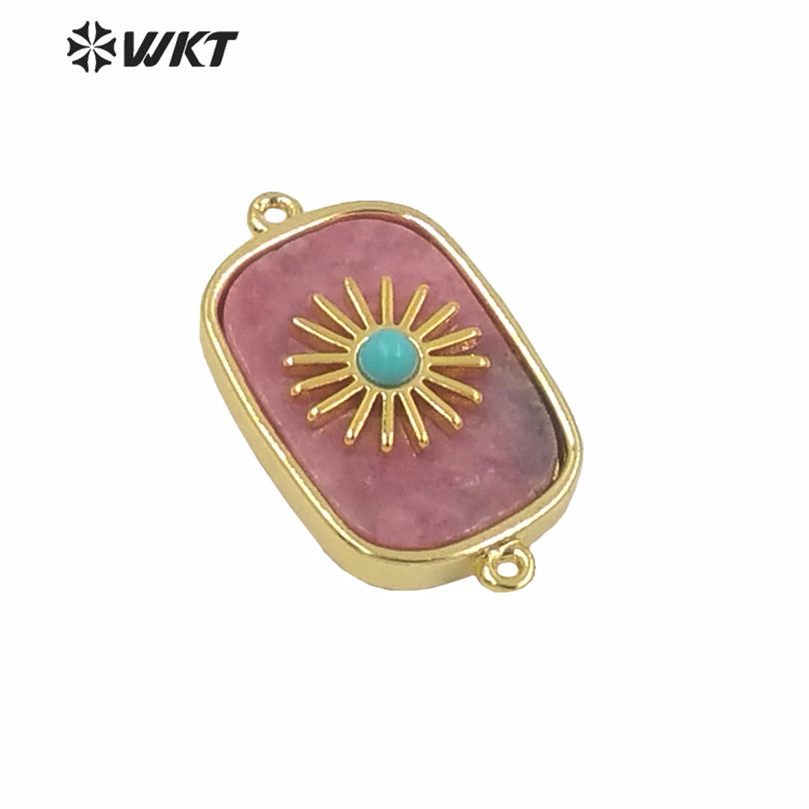 WT-C297 Newest Design High Polish Surface Natural Stone Double Loops Connectors Women Gold Bezel Precious Stone Connectors