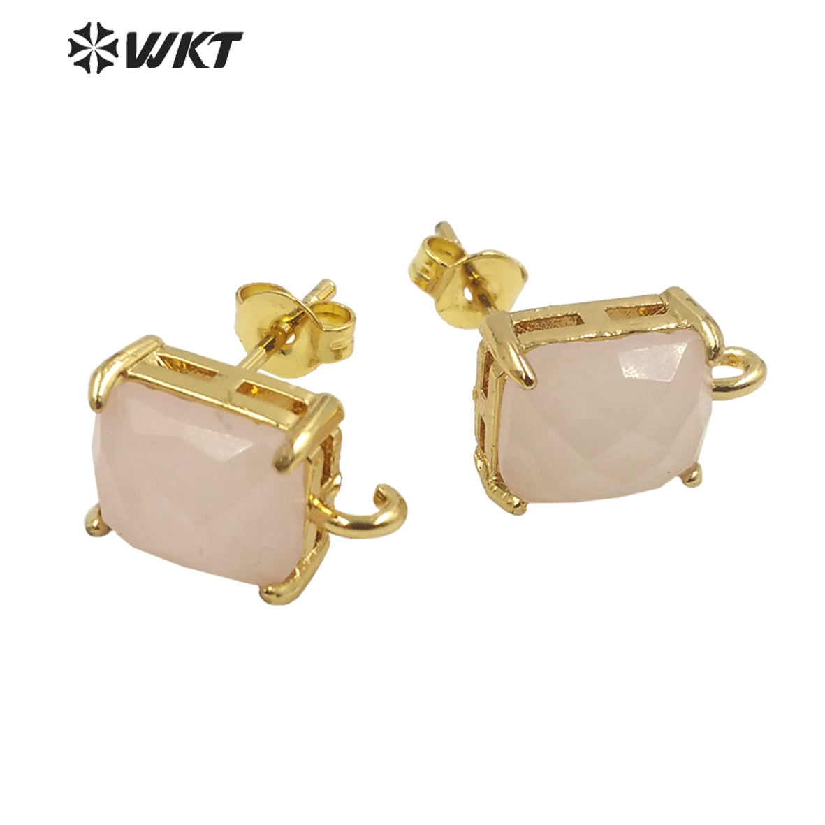 WT-E677 Newest Design Fashion Gold Plated Claw Setting Long square Gemstone Made Jewelry Findings Earrings Studs