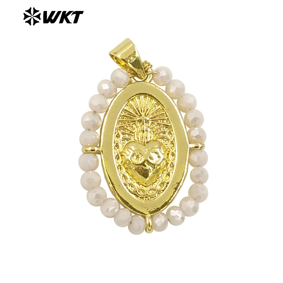 WT-MN993 New Spring Design 2024 Oval Shape Sant Heart Religious Gold Medal Necklace Women Jewelry