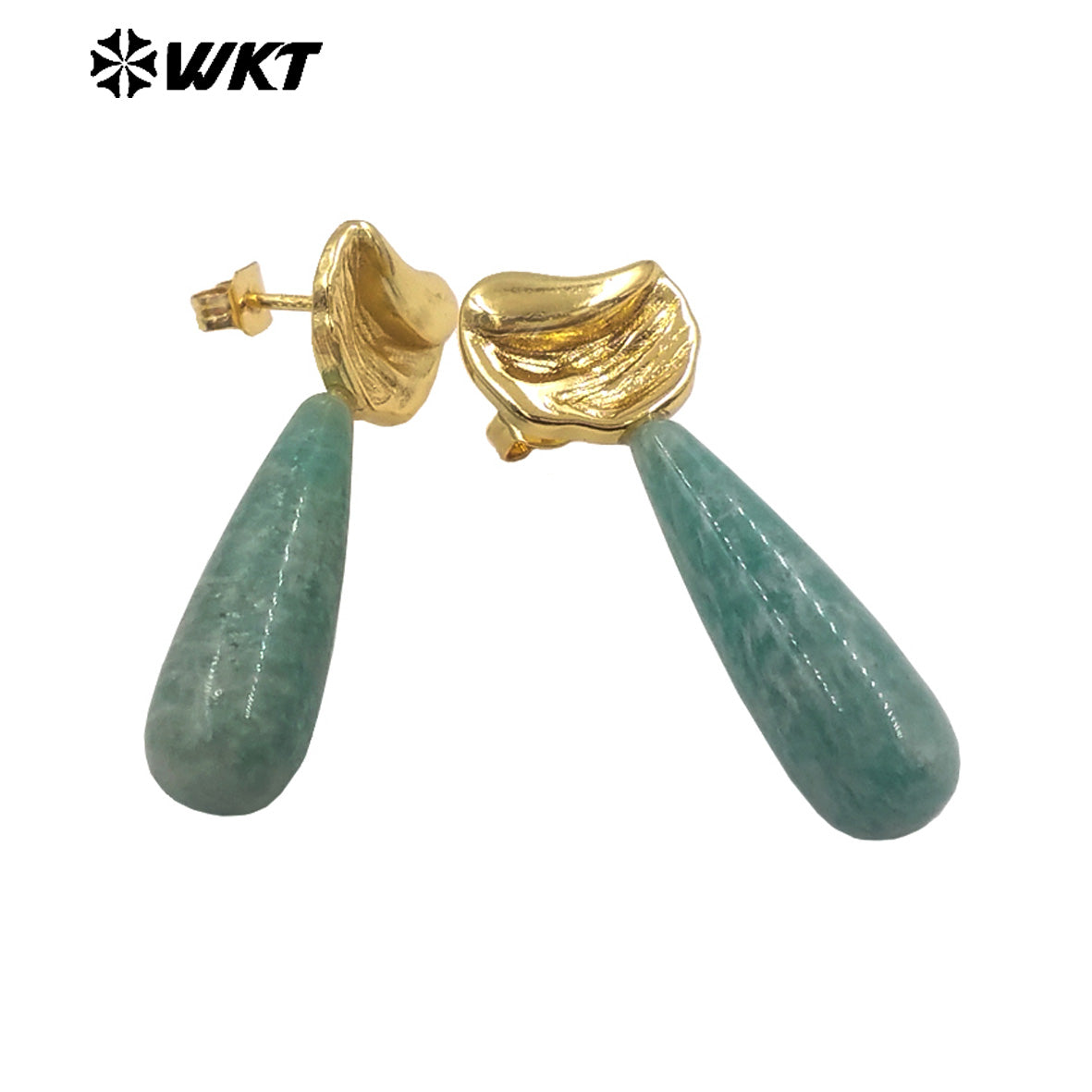 WT-E802 Delicate Design 18K Gold Plated Amazonite Natural Gemstones Waterdrop Shape Earrings As Lady Elegant Jewelry Gifts