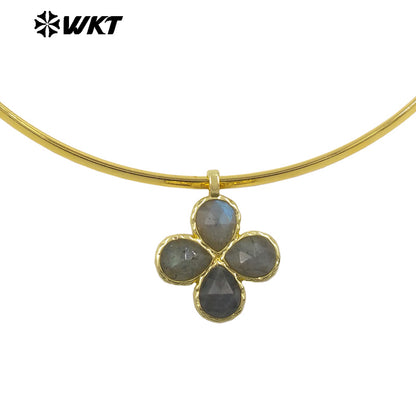 WT-N1527 Exquisite Lovely Gold Plated Vicious Natural Gemstones Little Flower Shape Necklace Choker For Lady Party Wearing