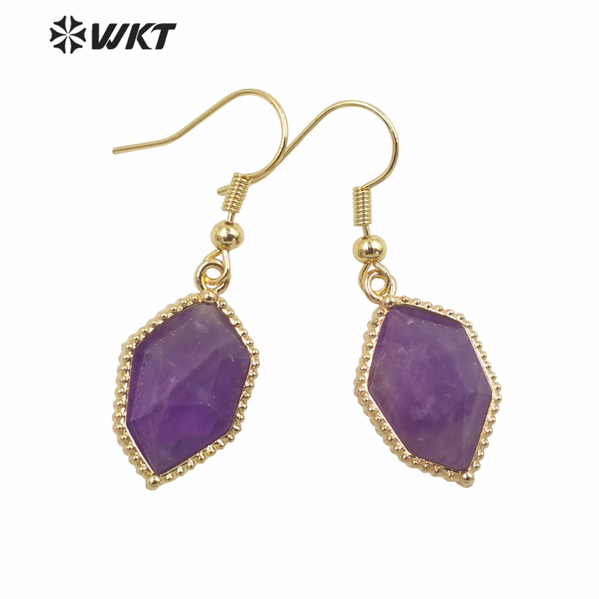 WT-E741 Amazing Colorful Elegant Natural Cat Eye Stone Hexagon Shaped Long Charming in Drop Earrings Women Pendant Earrings