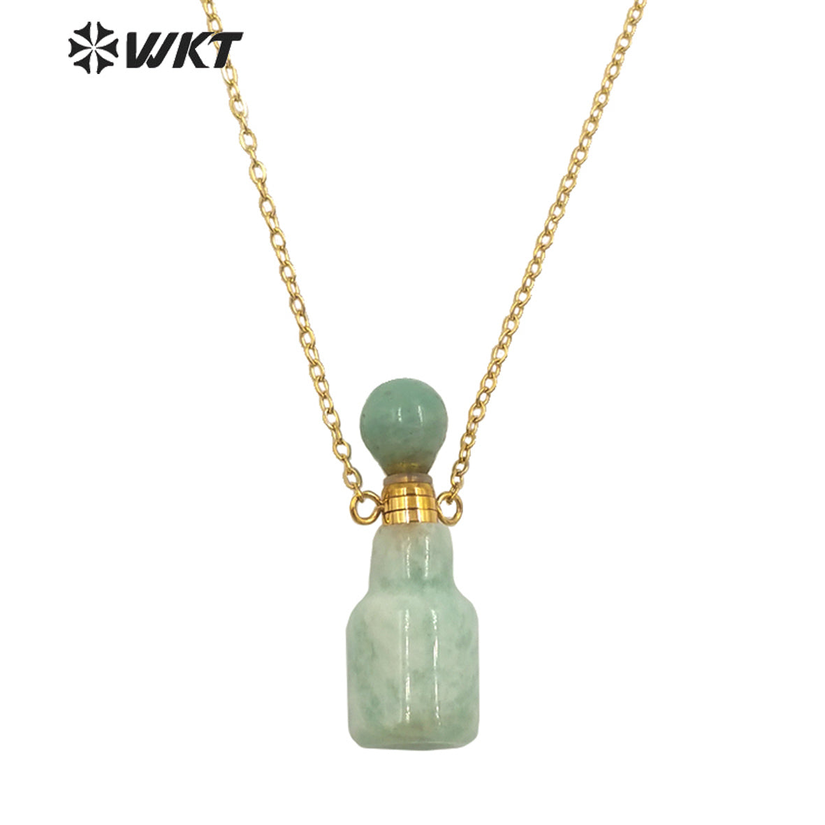 WT-N1454 WKT New Arrival Small Size Fashion Gold Gemstone Made Women Perfume Bottle for Jewelry Necklace Birthday Stone Gift