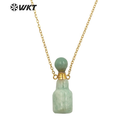 WT-N1454 WKT New Arrival Small Size Fashion Gold Gemstone Made Women Perfume Bottle for Jewelry Necklace Birthday Stone Gift