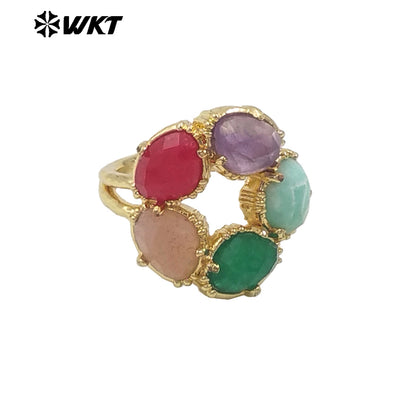 WT-R528 Wholesale New Colorful Gemstone Made Assemble Flower Stone Women Ring With Claw Setting for Anniversary