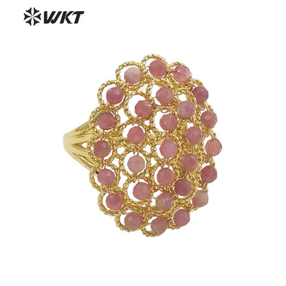 WT-R451 INS Summer Design Handmade Wire Wrapped Beads Ring 18k Gold Plated Tiny Stone Beads Jewelry Ring for Women