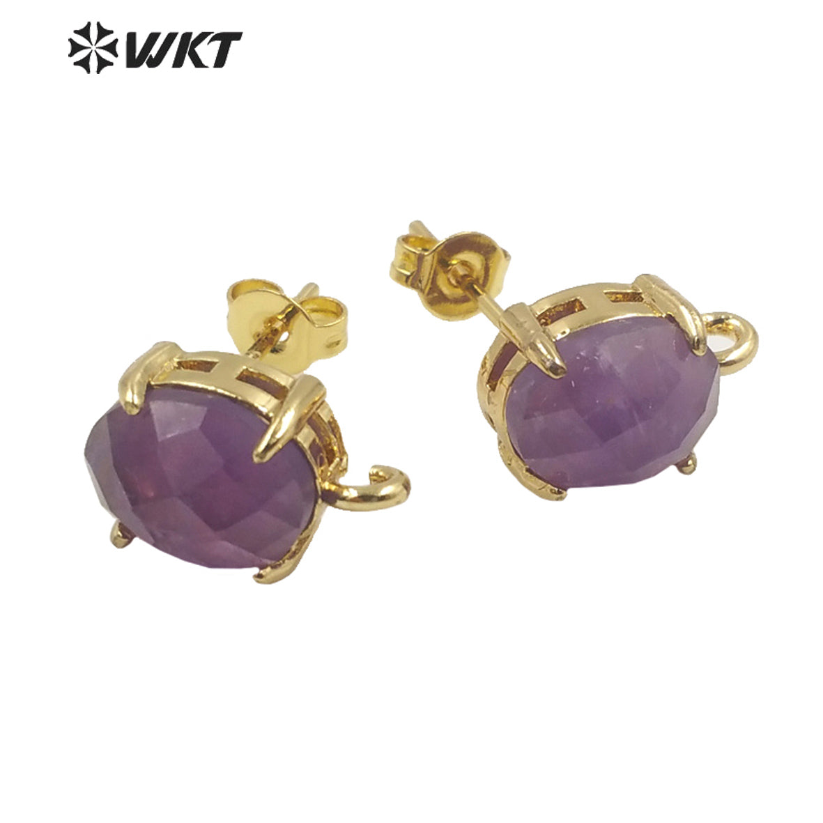 WT-E678 Women New Fashion Jewelry Findings Earrings Studs 18k Real Gold Plated Claw Setting Gemstone Studs with Hoop