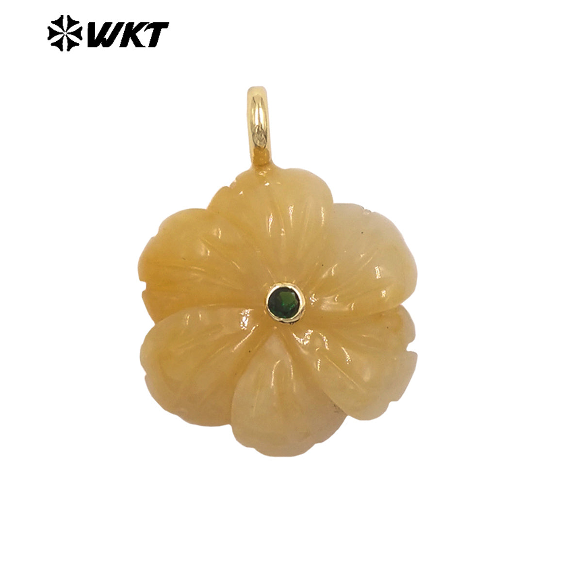 WT-JP522 Popular Trendy Zircon And Colorful Natural Gemstones Hand Carved Flower Shape Gold Pendants For Lady Jewelry Design