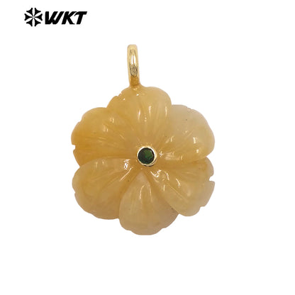 WT-JP522 Popular Trendy Zircon And Colorful Natural Gemstones Hand Carved Flower Shape Gold Pendants For Lady Jewelry Design