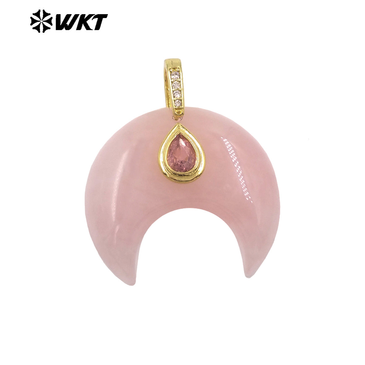 WT-P2143 Hot Popular Waterdrop Zircon And Natural Gemstones Horn Shape Little Pendants For Lady Handmade Necklace Decorative