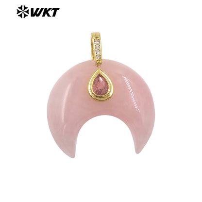 WT-P2143 Hot Popular Waterdrop Zircon And Natural Gemstones Horn Shape Little Pendants For Lady Handmade Necklace Decorative