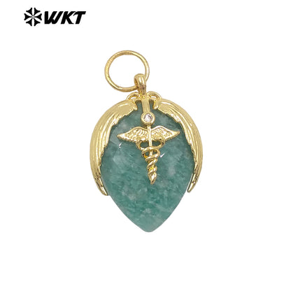WT-P2014 Newest Fashion Style Strawberry Shape Gold Plated Natural Gemstones Little Pendant For Necklace Earrings Making