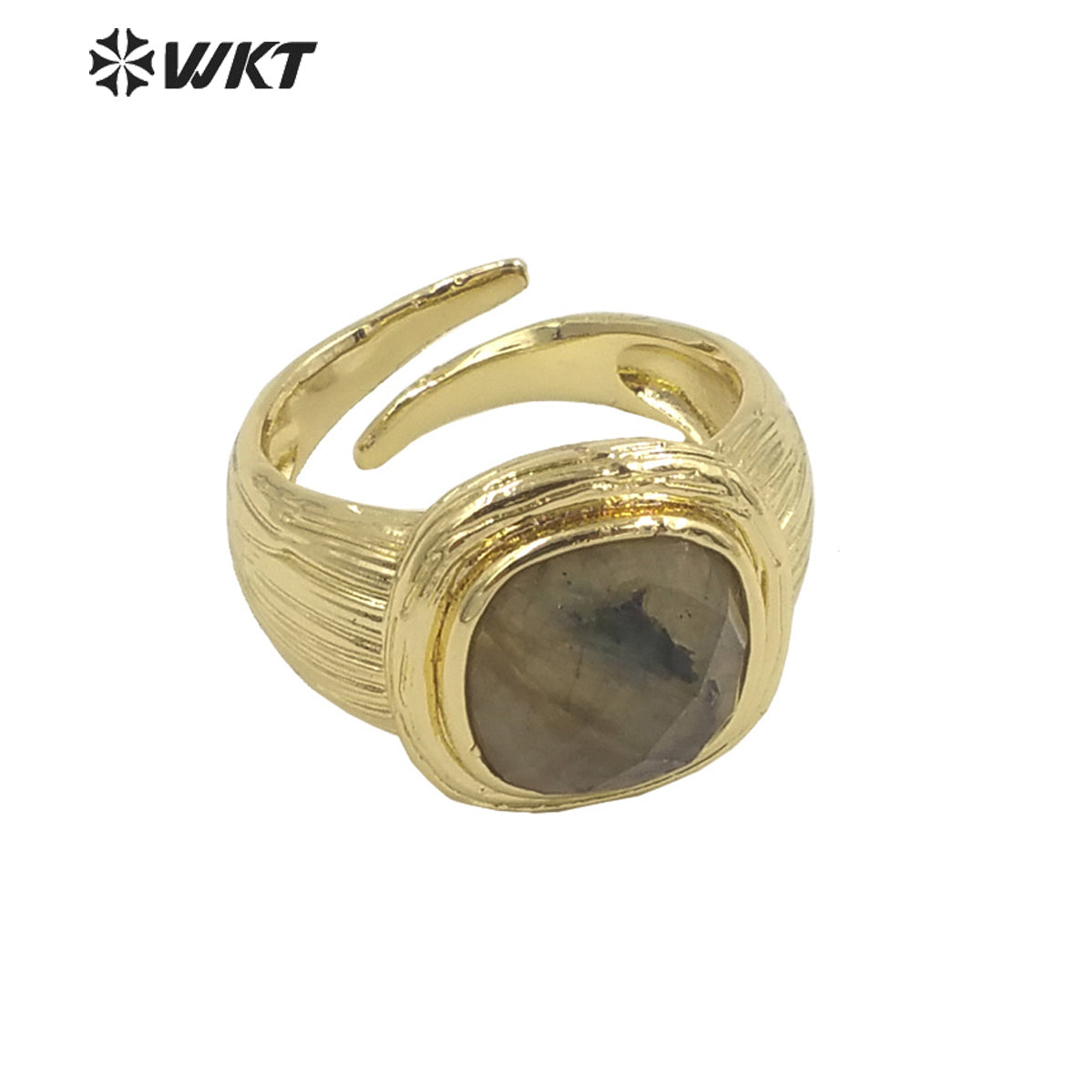 WT-R455 New Design Satin Finished Simple Stone Women Ring 18k Gold Plated square Stone Gemstone Party Ring