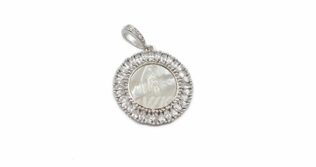 WT-MP116 Hot Sale Jewelry Fashion Accessories Virgin Mary Guadalupe Benedict Sliver Plated Round Shape Religious CZ Pave Pendant