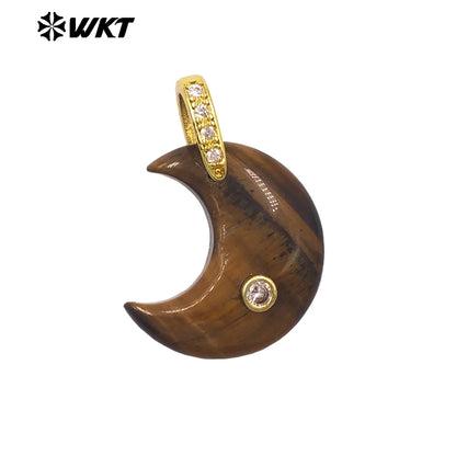 WT-P2112 Factory Wholesale Various Natural Gemstones And Zircon Moon Shape Gold Pendants As Lady Sweet Earrings Findings