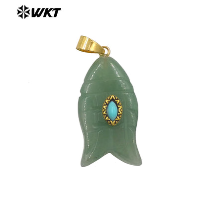 WT-P2012 Wonderful Gold Plated Fish Shape Multi Colors Natural Gemstones Set In Small Stone Pendants For Unique Jewelry Making