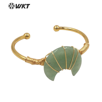 WT-B604 Natural Stone Bangles Delicate Crescent Stone Bangles Opening Adjustable Charming Bamgles Natural Gemstone Bangles
