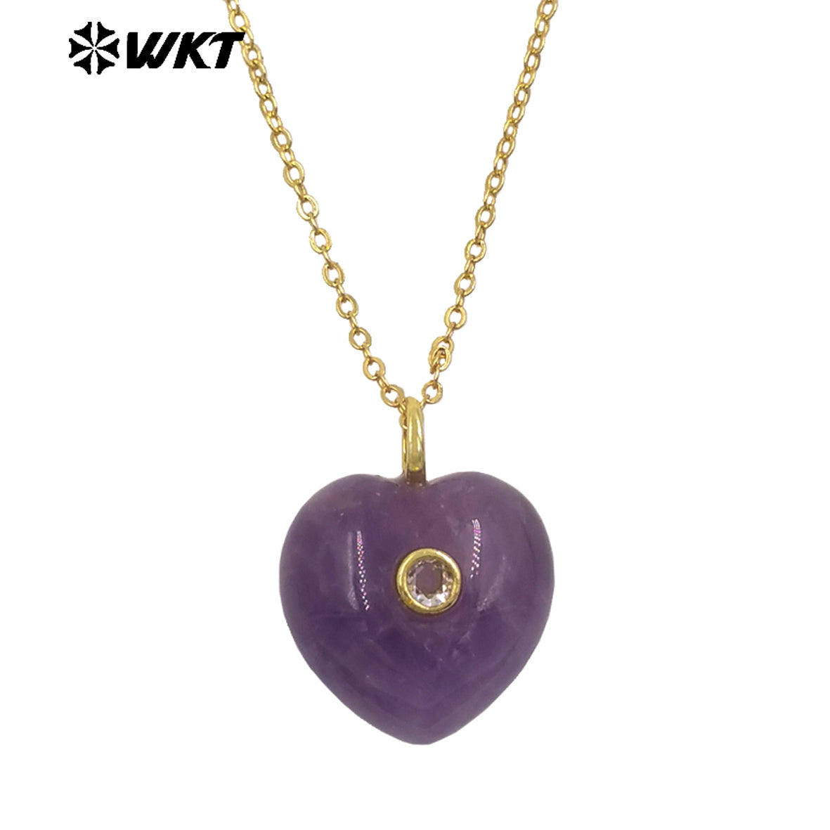 WT-N1531 Romantic Sweet Style Natural Gemstones Heart Shape Gold Charms Necklaces For Dance Party Matching Accessories