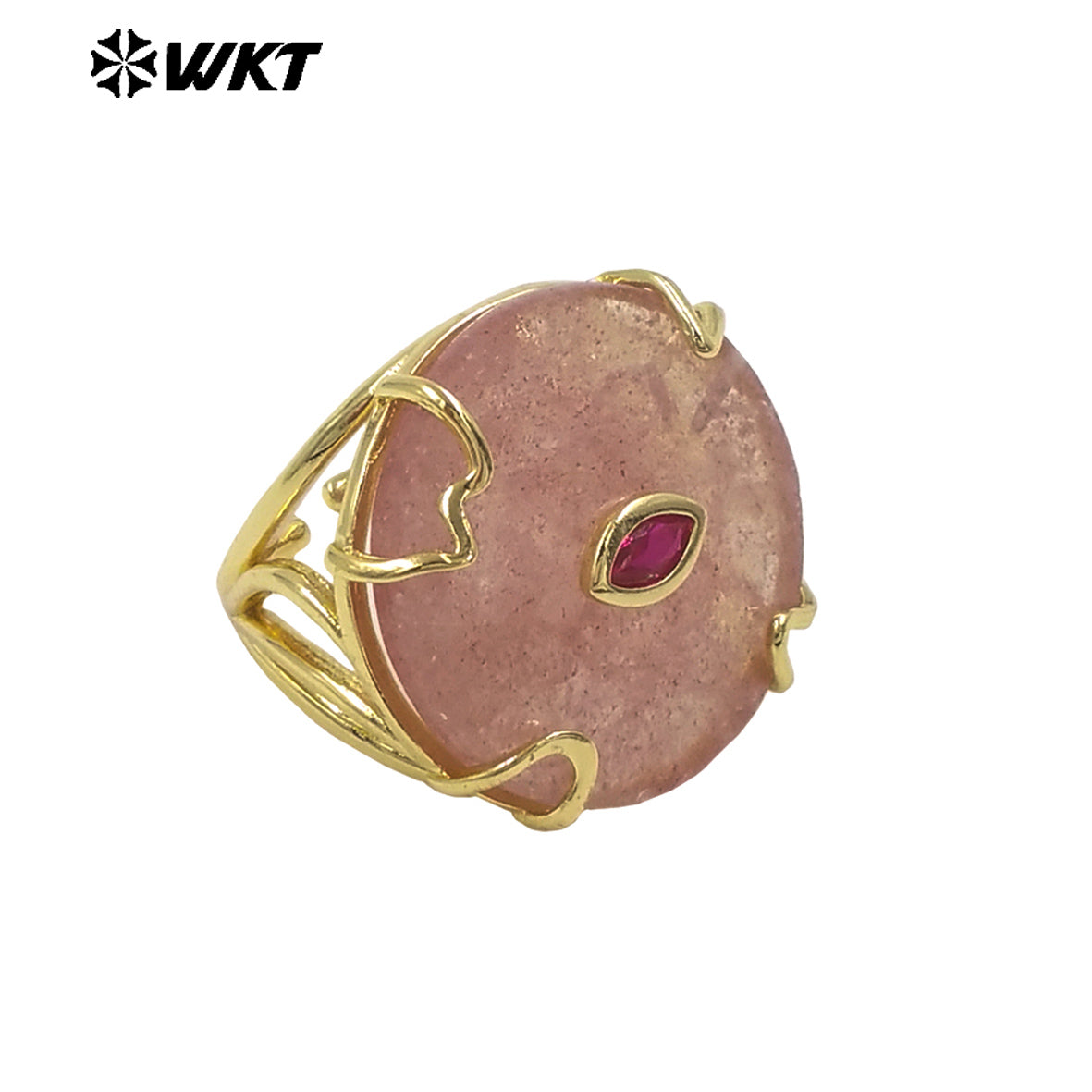 WT-R612 New Product 18K Gold Electroplated Zircon And Natural Gemstones Round Rings As Female Daily Matching Accessory