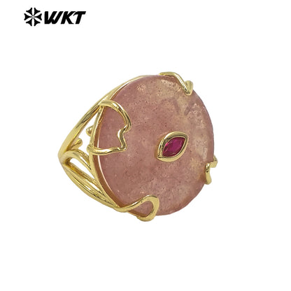 WT-R612 New Product 18K Gold Electroplated Zircon And Natural Gemstones Round Rings As Female Daily Matching Accessory