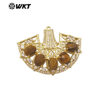 WT-MP295 Spring New Style Most Fashion Fan Shape Micropave Clawing Setting Natural Stone Lovely Skirt Pendant
