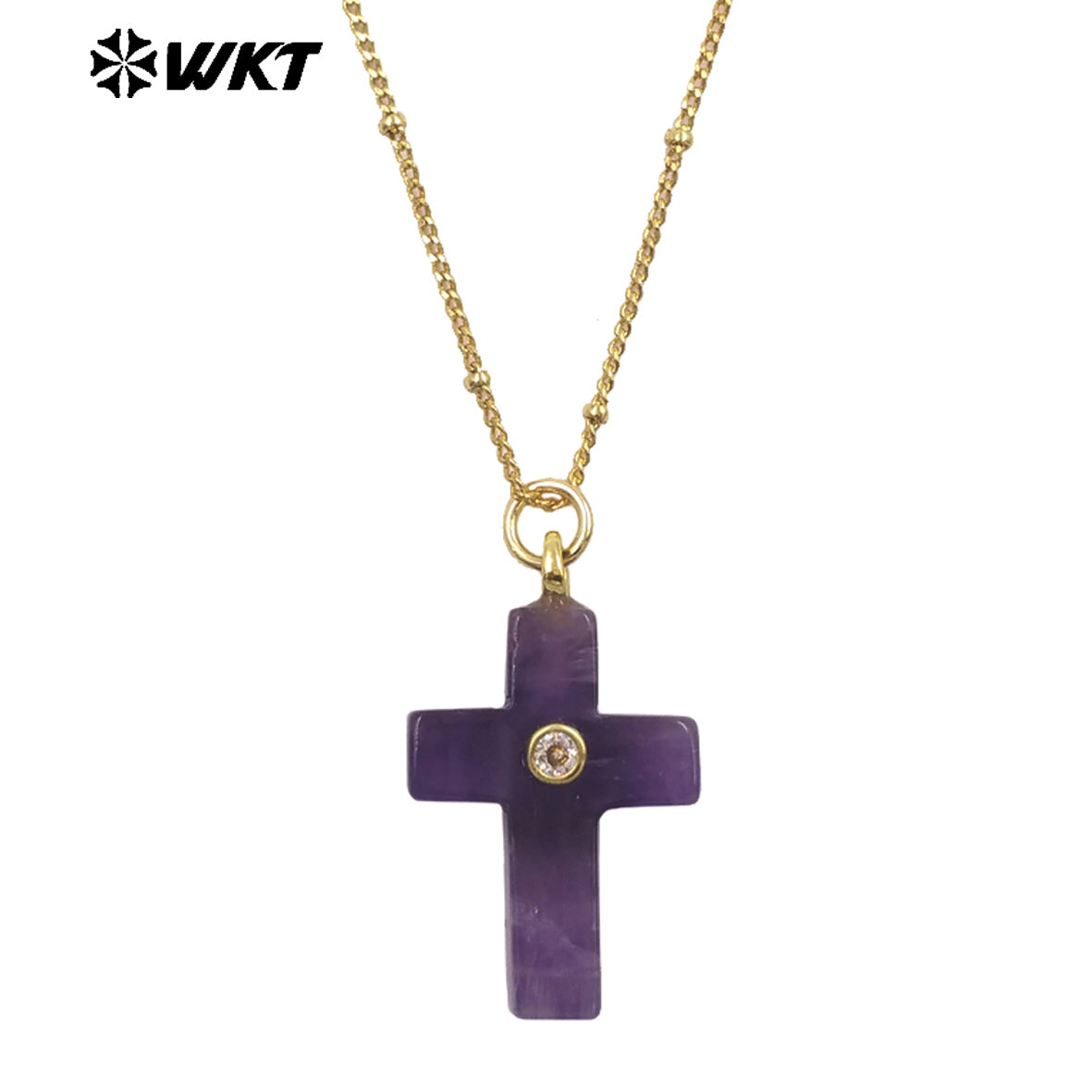 WT-N1533 Popular Sale Gold Chain With Colorful Natural Gemstones Cross Shape Charms Necklaces As Women Daily Wearing Jewelry