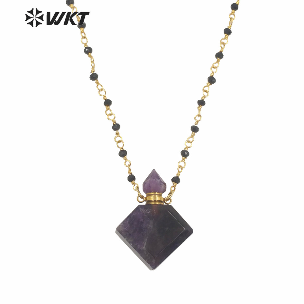 WT-N1229 WKT New Design Natural Precious Faceted Gemstone Essence Oil Bottle Necklace Hot Beads Chain Perfume Bottle Necklace
